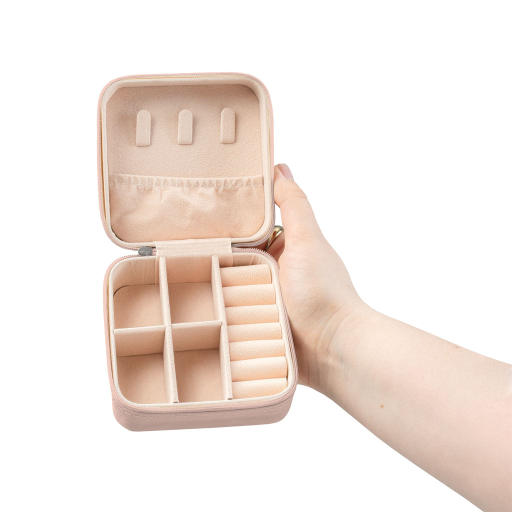 HA Compact Jewelry Travel Case – Portable e Velvet Organizer for Rings, Earrings & Necklaces