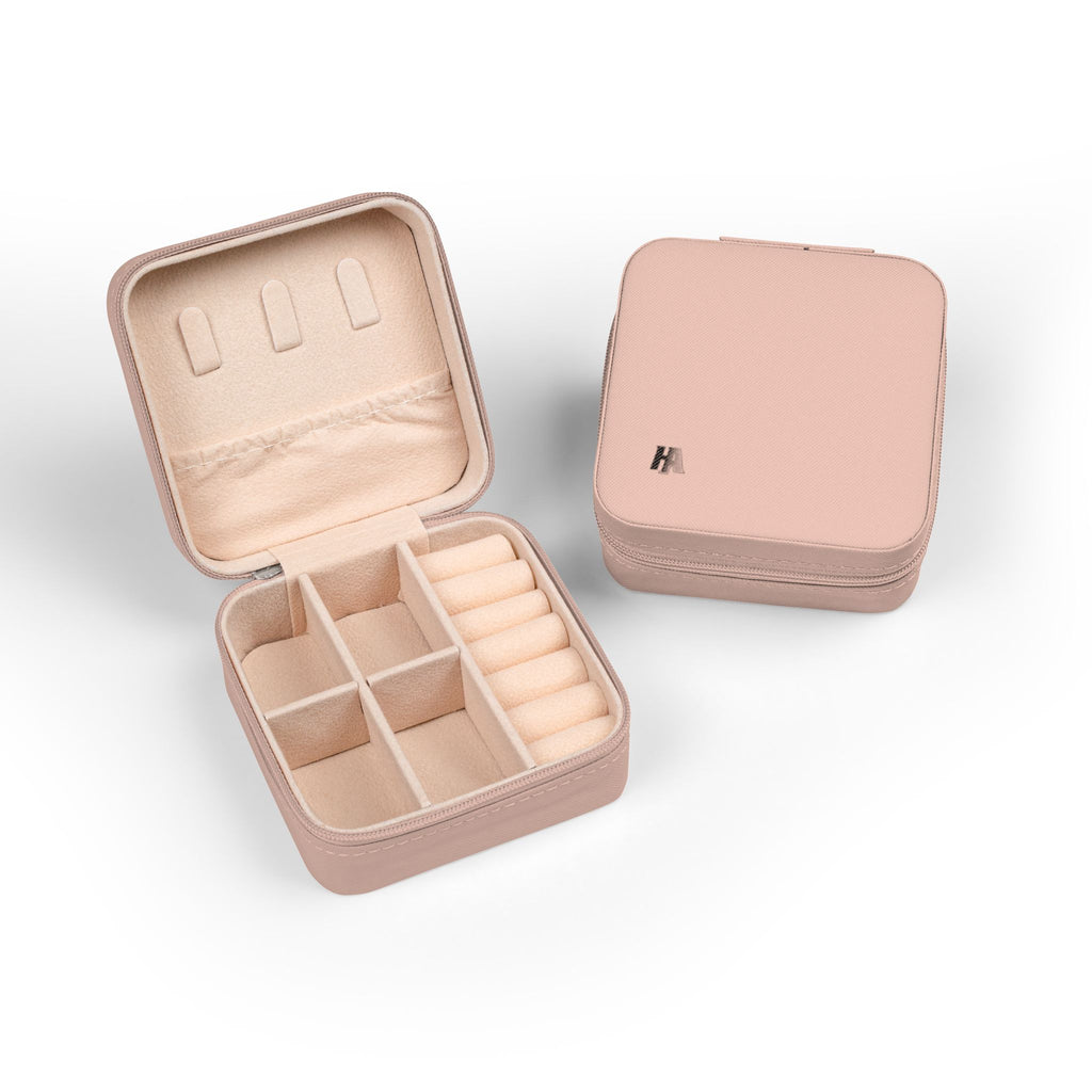 HA Compact Jewelry Travel Case – Portable e Velvet Organizer for Rings, Earrings & Necklaces